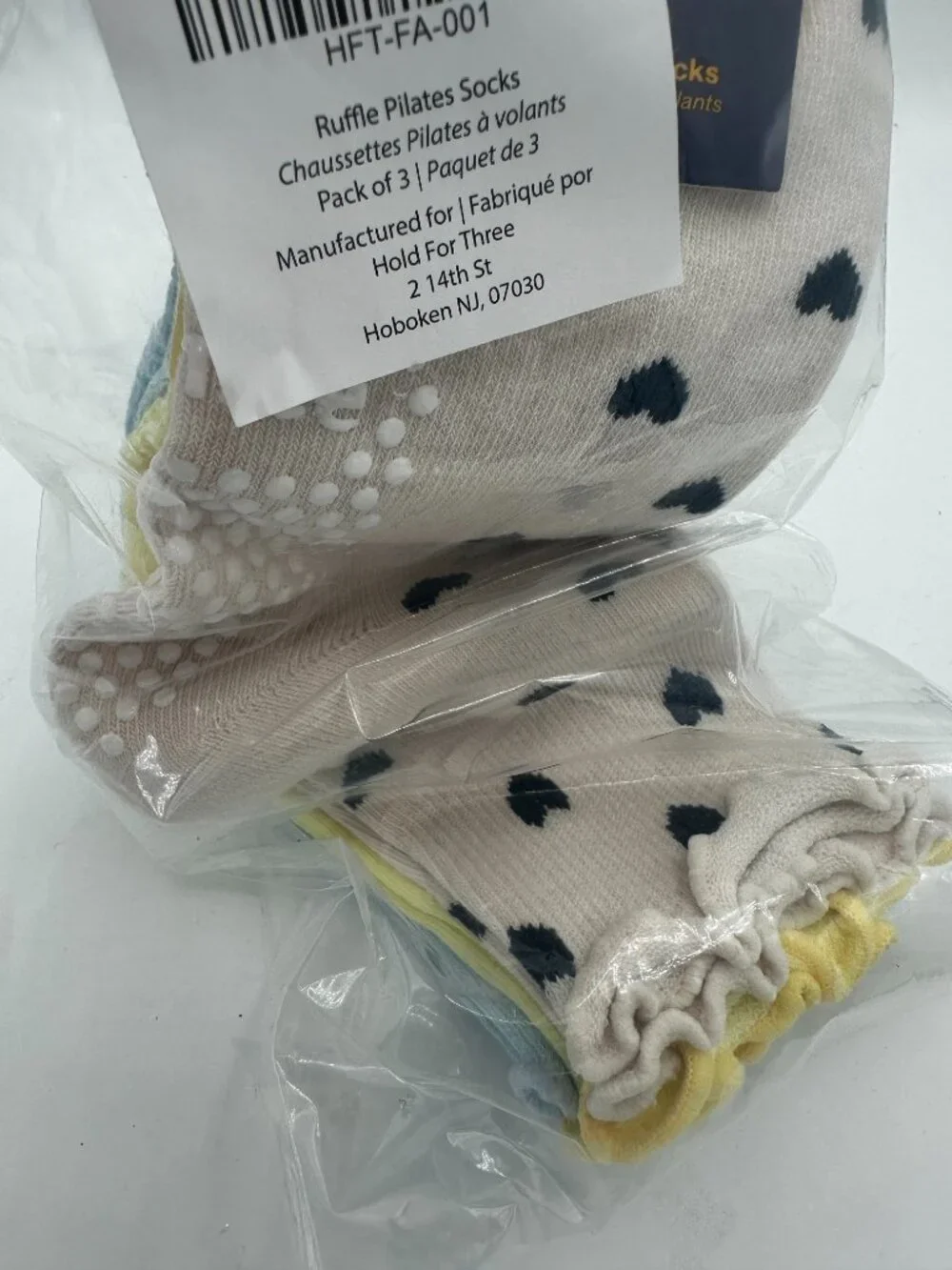 NEW Hold for Three – 3 Pack Ruffle Pilates Socks Hearts Yellow Blue Womens NWT